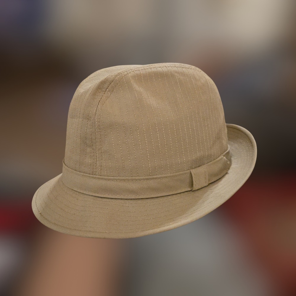 VTG Dorfman Pacific Mens Large Fedora Tan Pinstripe Satin Lined Made In‎ Korea